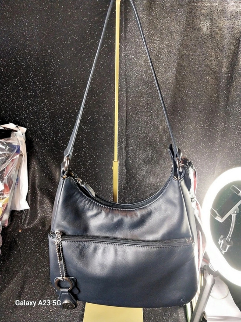Giani Bernini Black Shoulder Bag Logo Bag Charm/Keychain Silver-Tone Hardware